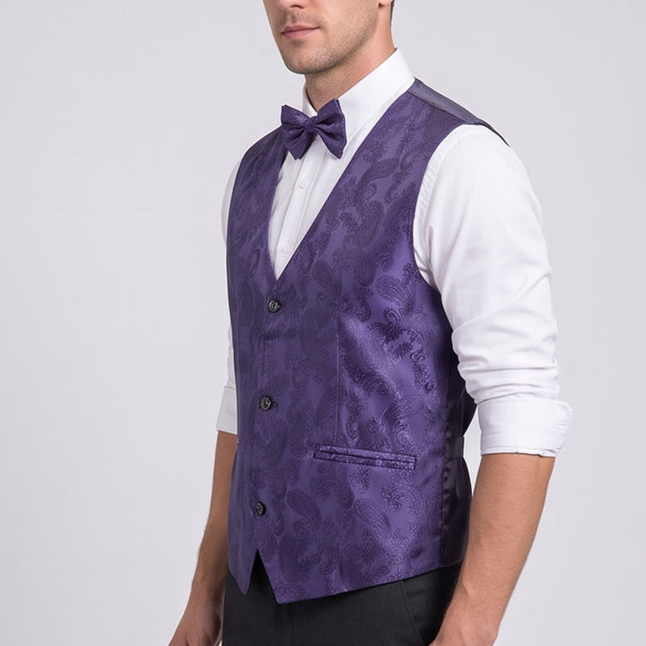 Ensemble 2 pièces pour homme : gilet et nœud papillon à motif cachemire brillant. - image 3