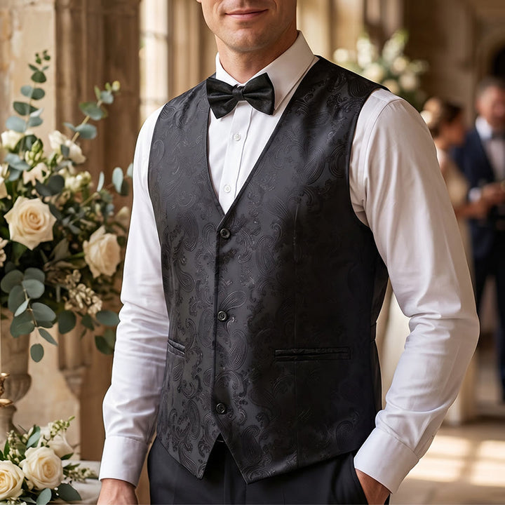 Ensemble 2 pièces pour homme : gilet et nœud papillon à motif cachemire brillant. - Noir - S - image 4