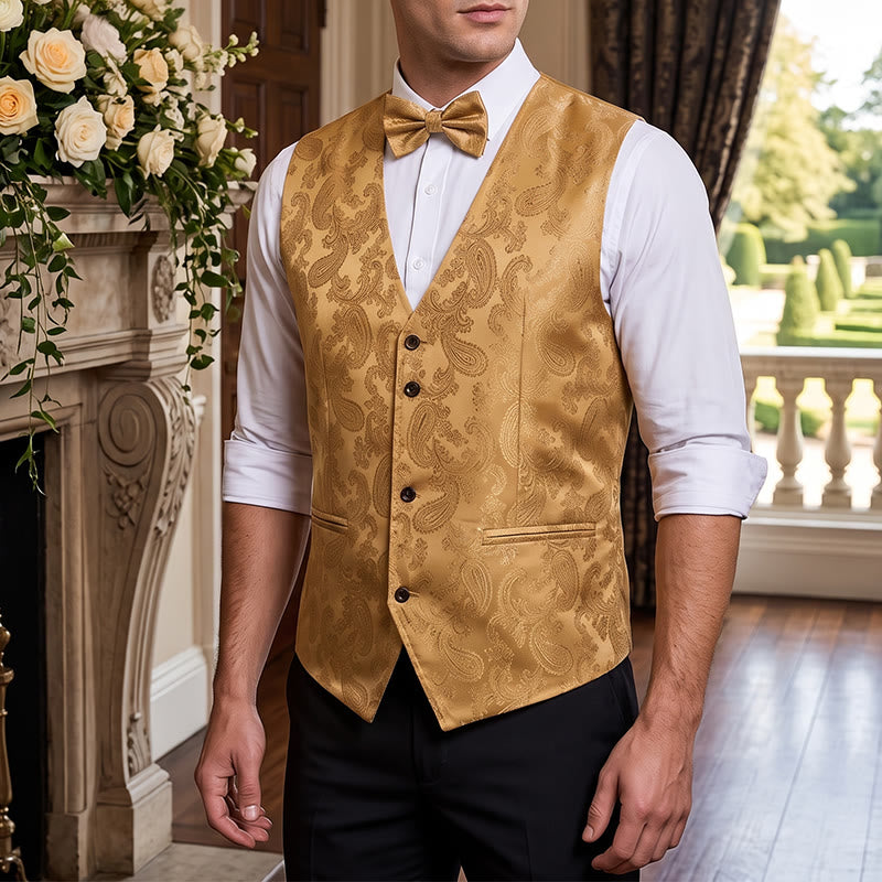Ensemble 2 pièces pour homme : gilet et nœud papillon à motif cachemire brillant. - Jaune - S - image 7
