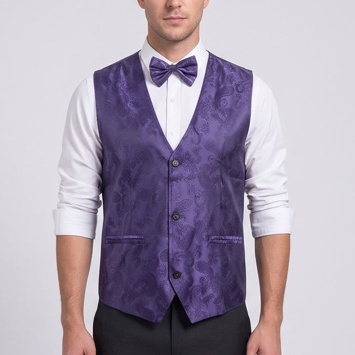 Ensemble 2 pièces pour homme : gilet et nœud papillon à motif cachemire brillant. - image 1