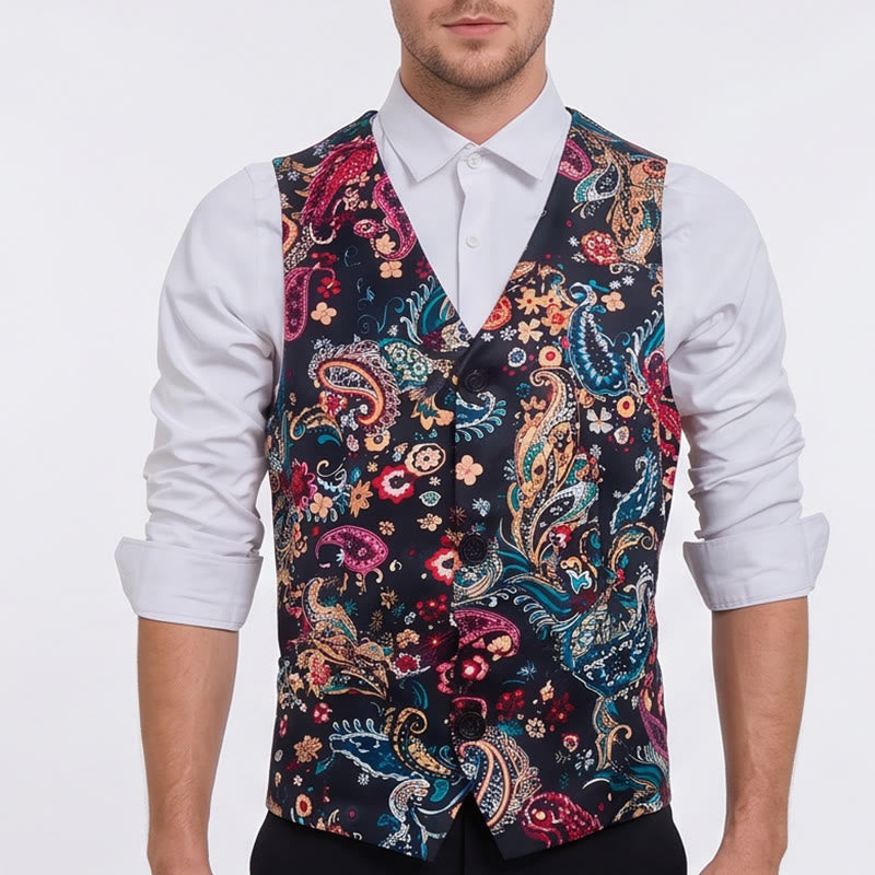 Gilet de costume vintage pour homme à imprimé cachemire coloré - image 1