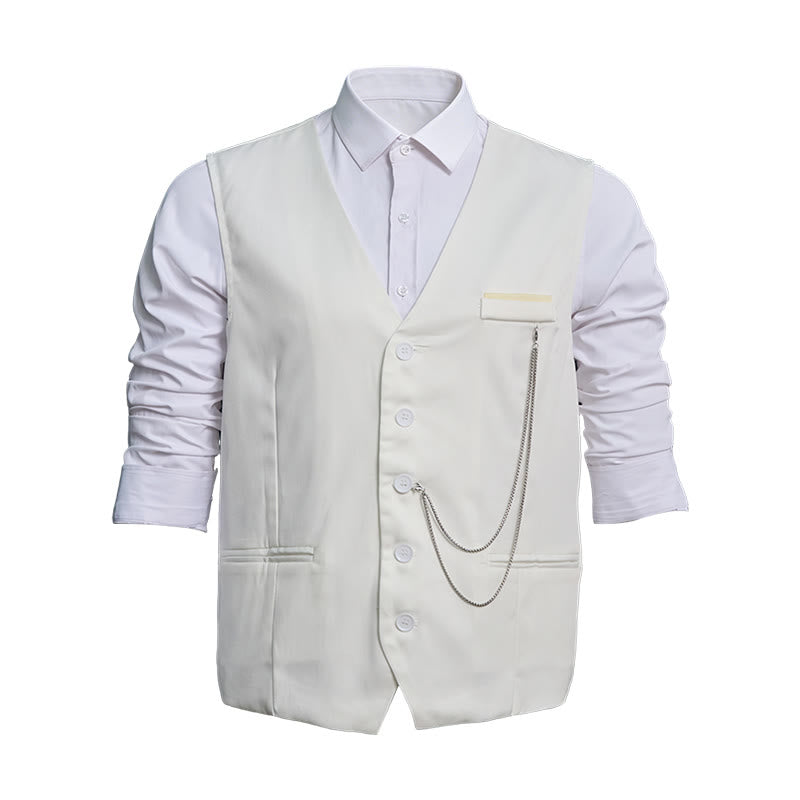 Gilet de costume léger pour homme, à simple boutonnage et col en V - image 4