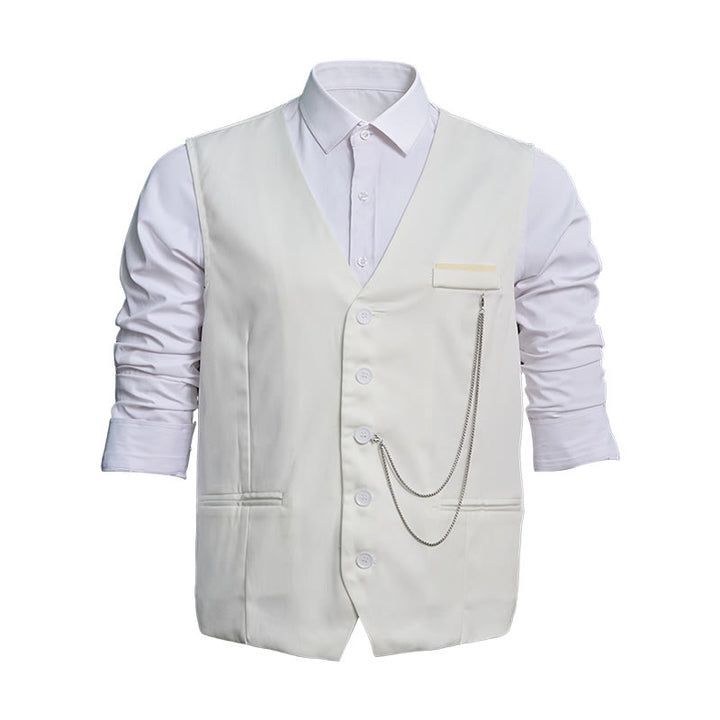 Gilet de costume léger pour homme, à simple boutonnage et col en V - image 4