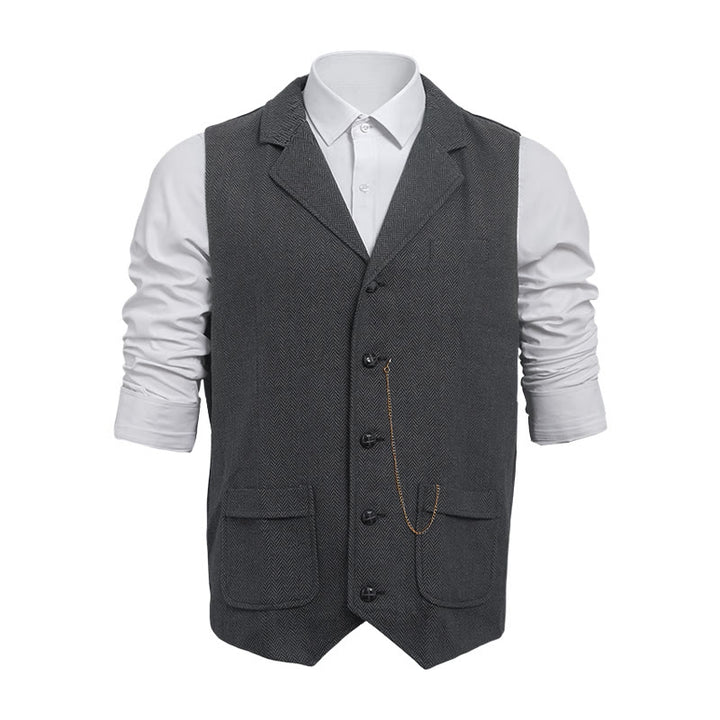 Gilet de costume vintage pour homme en tweed à chevrons - Gris foncé - 2XL - image 7