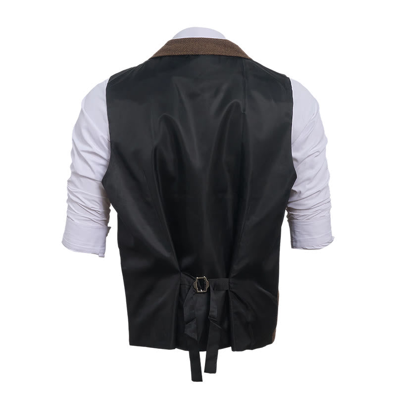 Gilet de costume vintage pour homme en tweed à chevrons - image 13