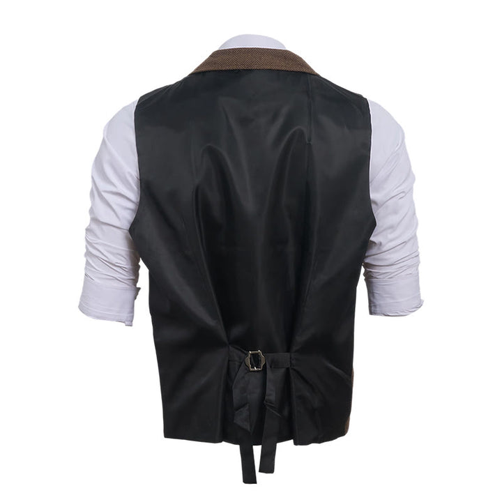 Gilet de costume vintage pour homme en tweed à chevrons - image 13