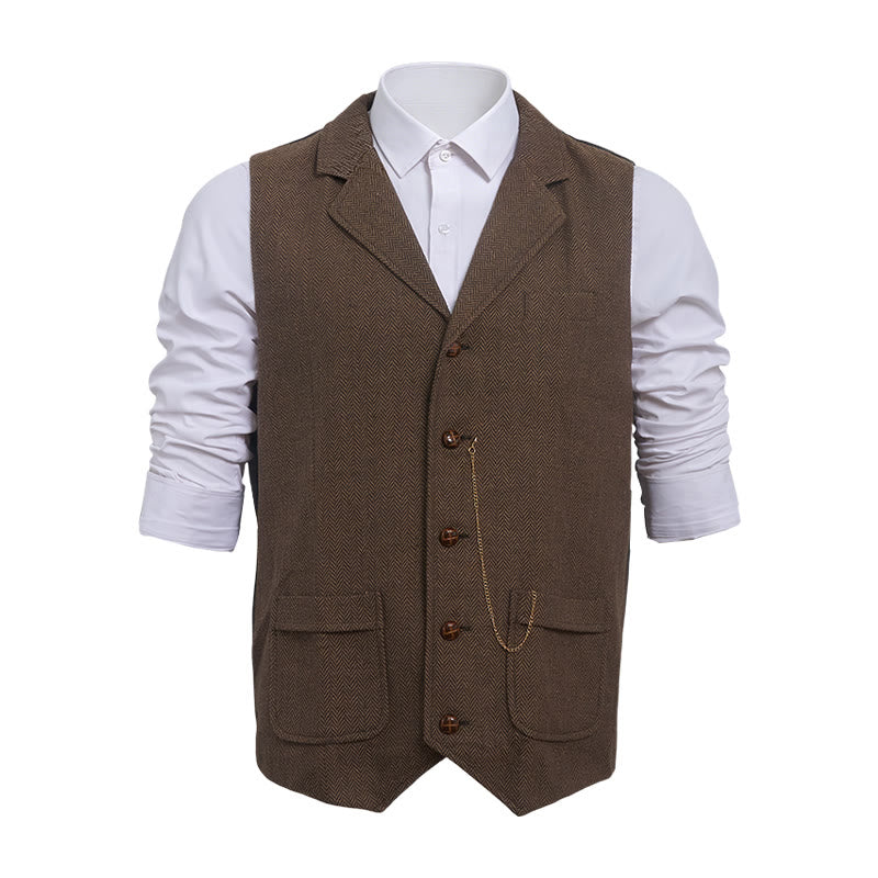 Gilet de costume vintage pour homme en tweed à chevrons - image 12