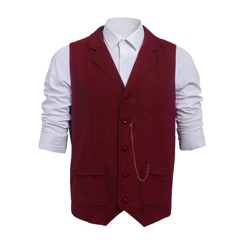 Gilet de costume vintage pour homme en tweed à chevrons - Vin - 2XL - image 6