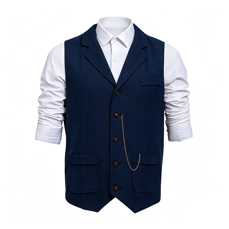 Gilet de costume vintage pour homme en tweed à chevrons - Marine - 2XL - image 4
