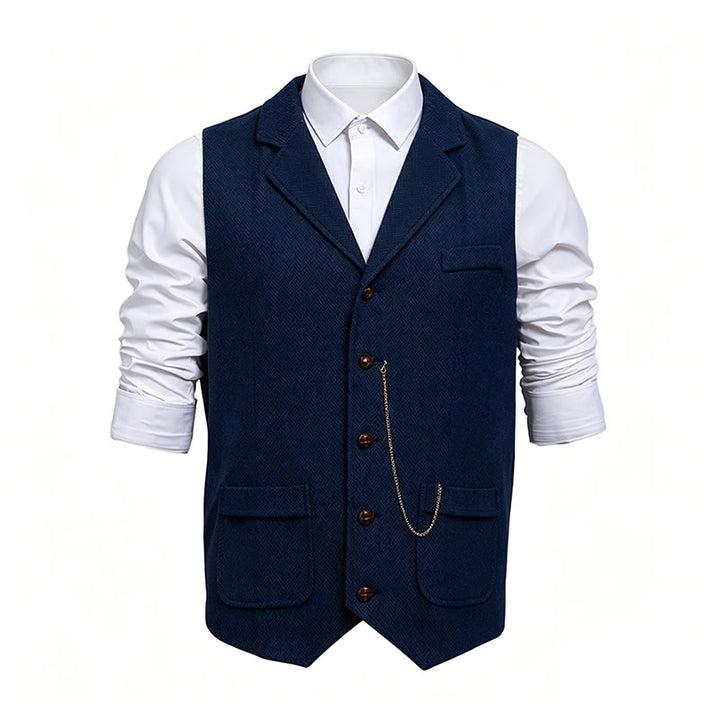Gilet de costume vintage pour homme en tweed à chevrons - Marine - 2XL - image 4