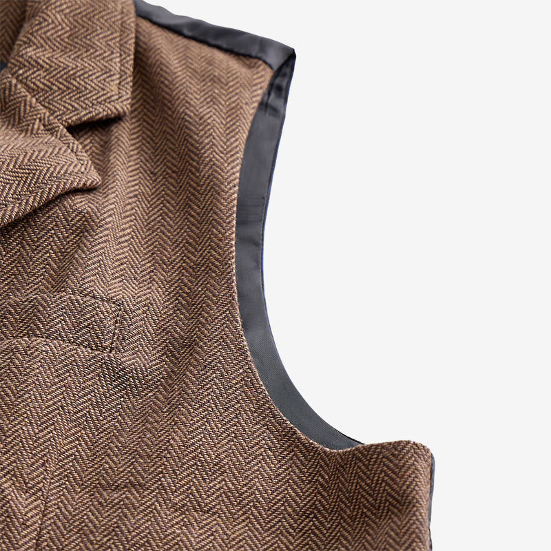 Gilet de costume vintage pour homme en tweed à chevrons - image 11