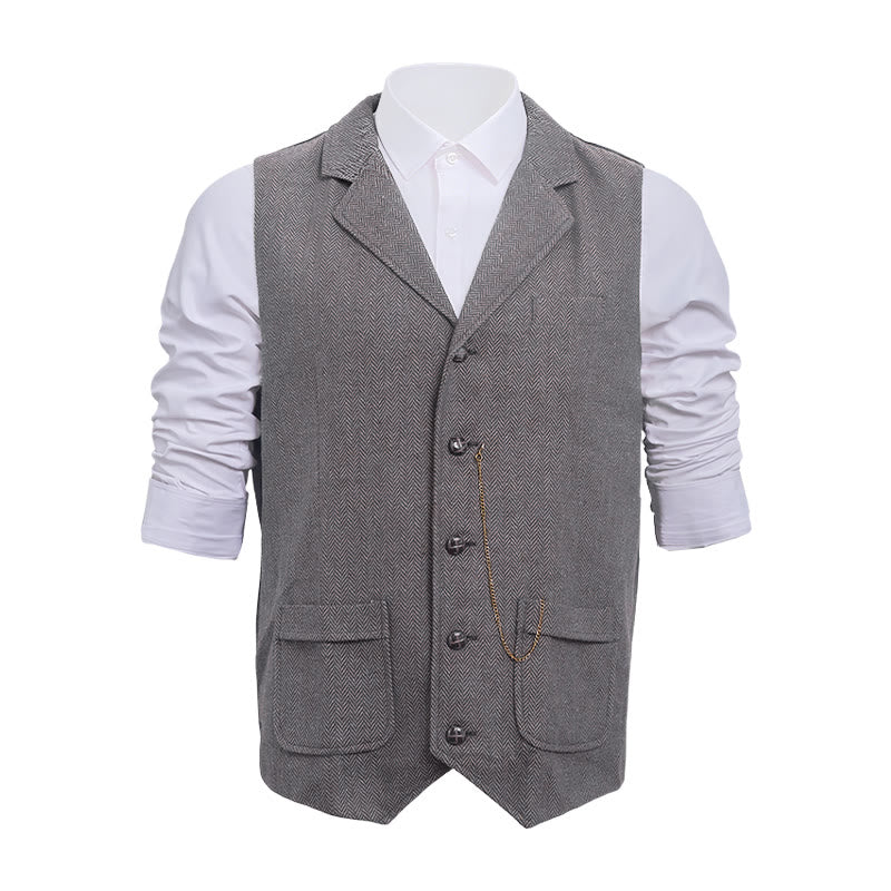 Gilet de costume vintage pour homme en tweed à chevrons - Gris clair - 2XL - image 5