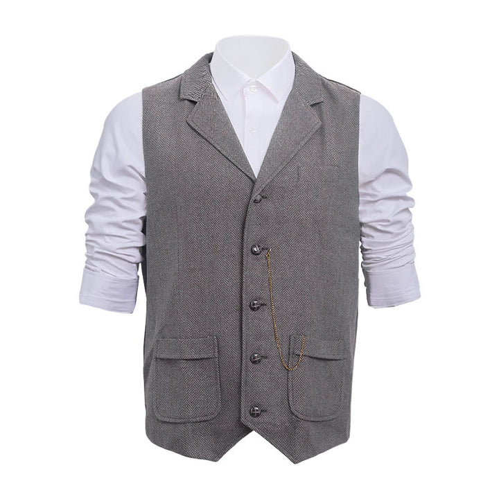 Gilet de costume vintage pour homme en tweed à chevrons - Gris clair - 2XL - image 5