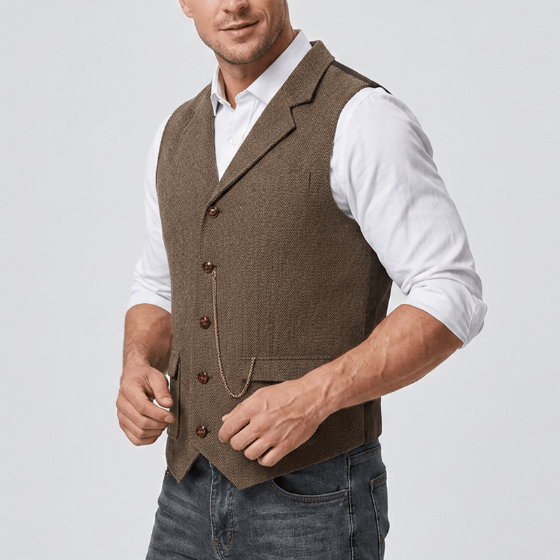 Gilet de costume vintage pour homme en tweed à chevrons - image 3