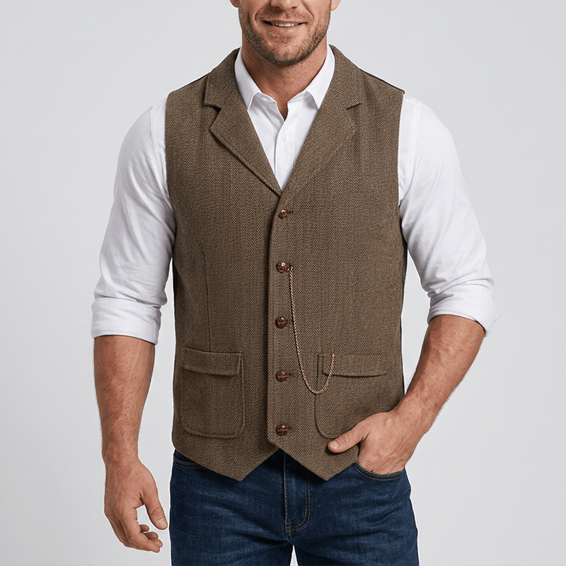 Gilet de costume vintage pour homme en tweed à chevrons - image 1