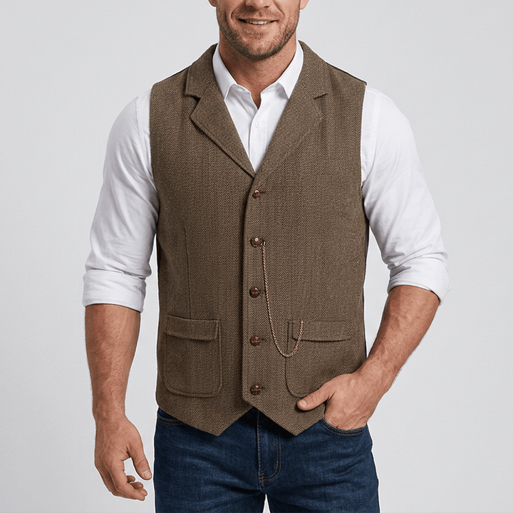 Gilet de costume vintage pour homme en tweed à chevrons - image 1