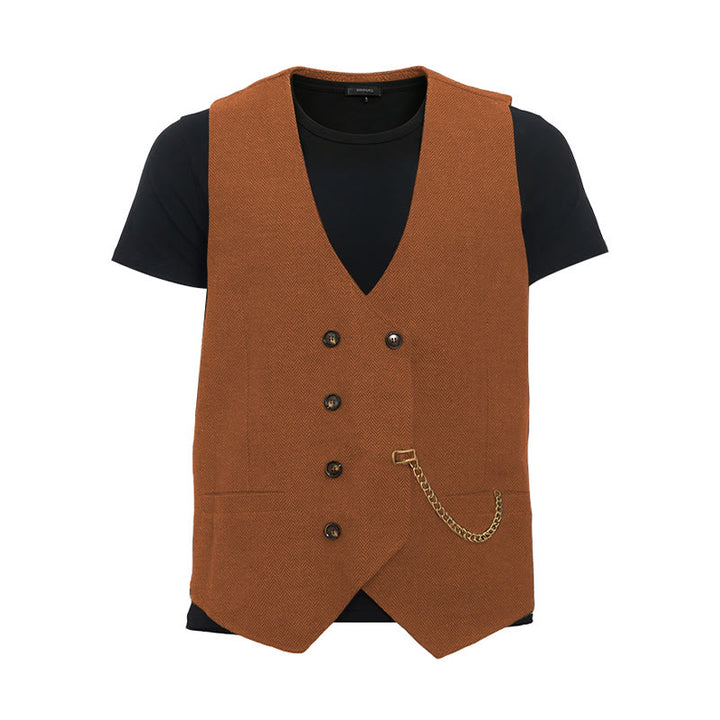 Gilet de costume croisé rétro britannique pour homme - Orange - 3XL - image 17