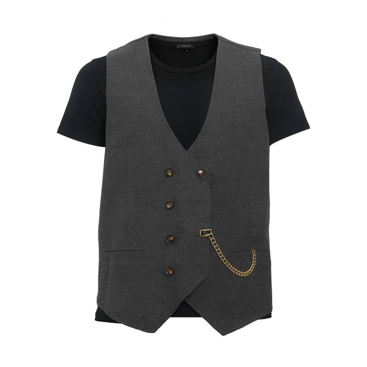 Gilet de costume croisé rétro britannique pour homme - Gris - 3XL - image 11