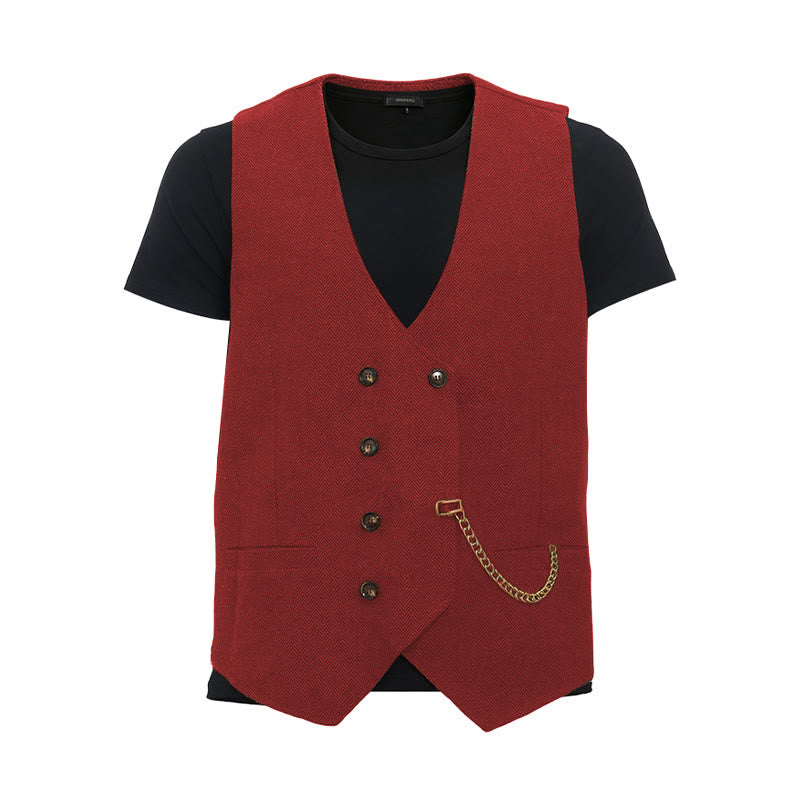 Gilet de costume croisé rétro britannique pour homme - Rouge - 3XL - image 14