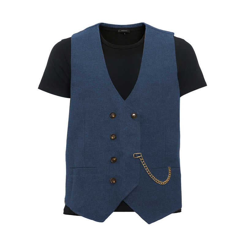 Gilet de costume croisé rétro britannique pour homme - Bleu - 3XL - image 20