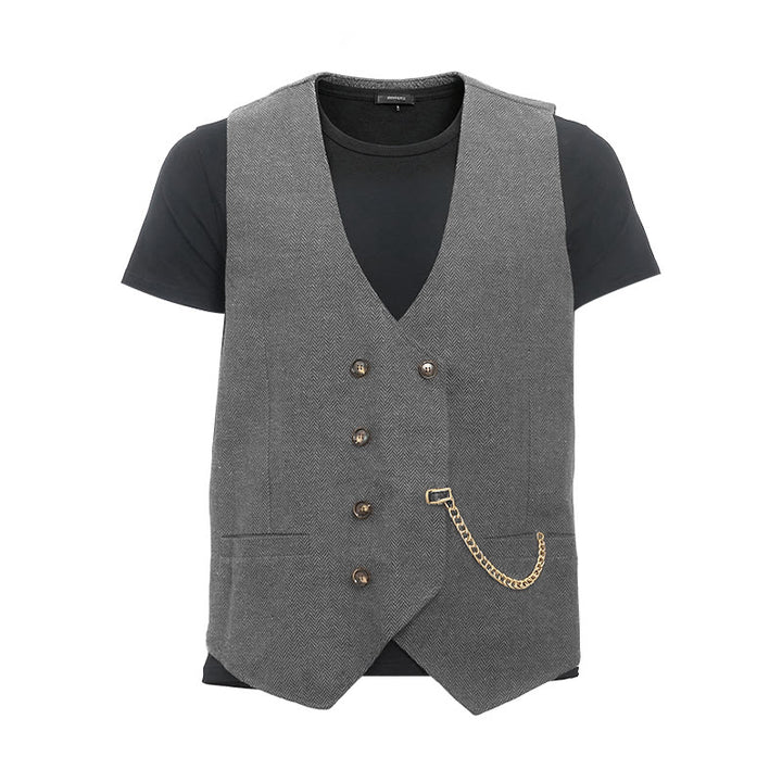 Gilet de costume croisé rétro britannique pour homme - Argent - 3XL - image 12