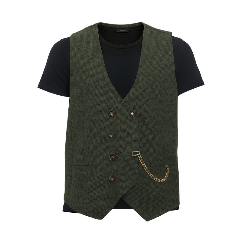 Gilet de costume croisé rétro britannique pour homme - Vert armée - 3XL - image 19