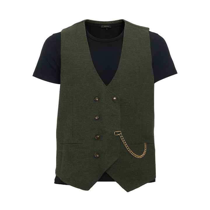 Gilet de costume croisé rétro britannique pour homme - Vert armée - 3XL - image 19