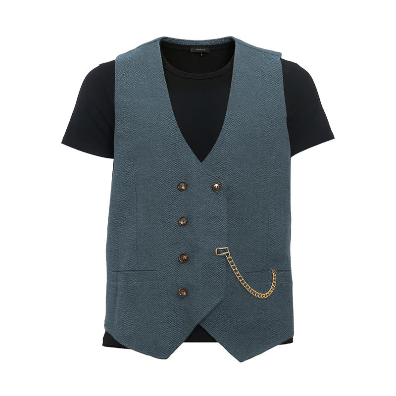 Gilet de costume croisé rétro britannique pour homme - Marine légère - 3XL - image 23