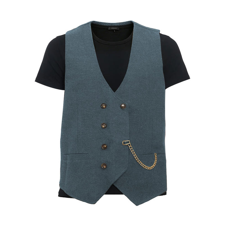 Gilet de costume croisé rétro britannique pour homme - Marine légère - 3XL - image 23