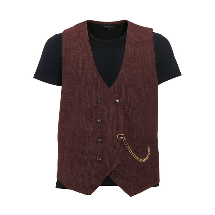 Gilet de costume croisé rétro britannique pour homme - Vin - 3XL - image 15