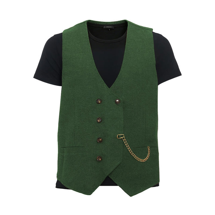 Gilet de costume croisé rétro britannique pour homme - Vert - 3XL - image 18