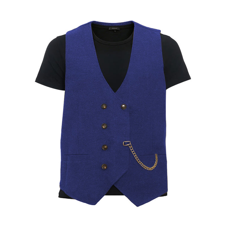 Gilet de costume croisé rétro britannique pour homme - Bleu royal - 3XL - image 21