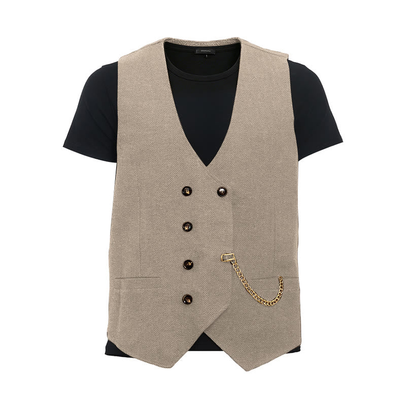 Gilet de costume croisé rétro britannique pour homme - Champagne - 3XL - image 16