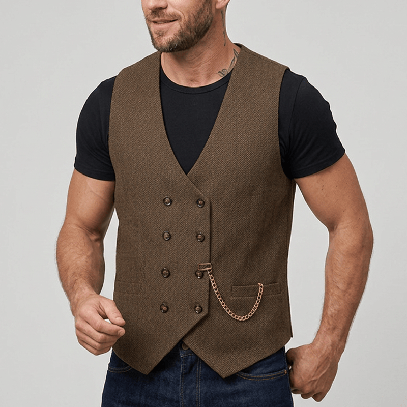 Gilet de costume croisé rétro britannique pour homme - image 3