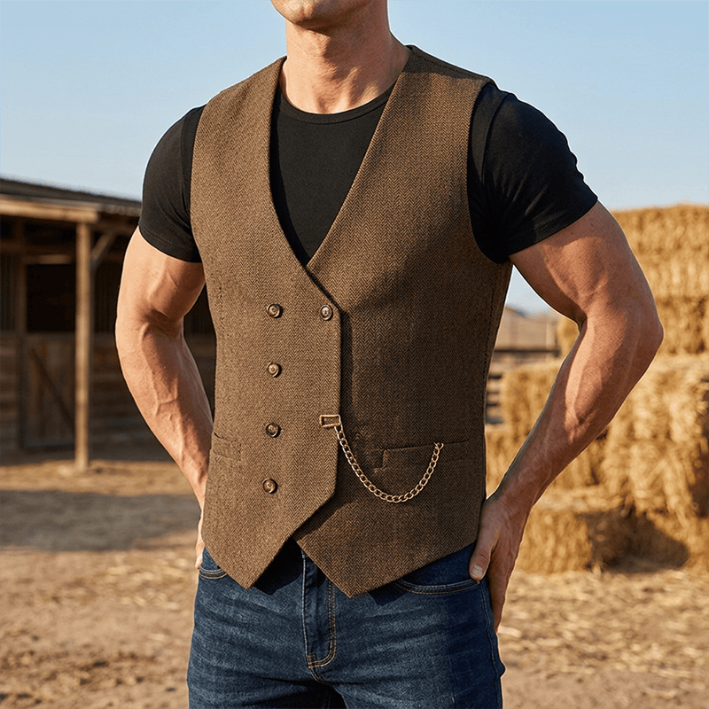 Gilet de costume croisé rétro britannique pour homme - Brun - 3XL - image 0