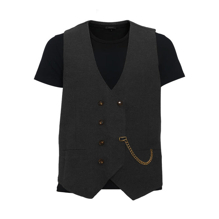 Gilet de costume croisé rétro britannique pour homme - Noir - 3XL - image 13