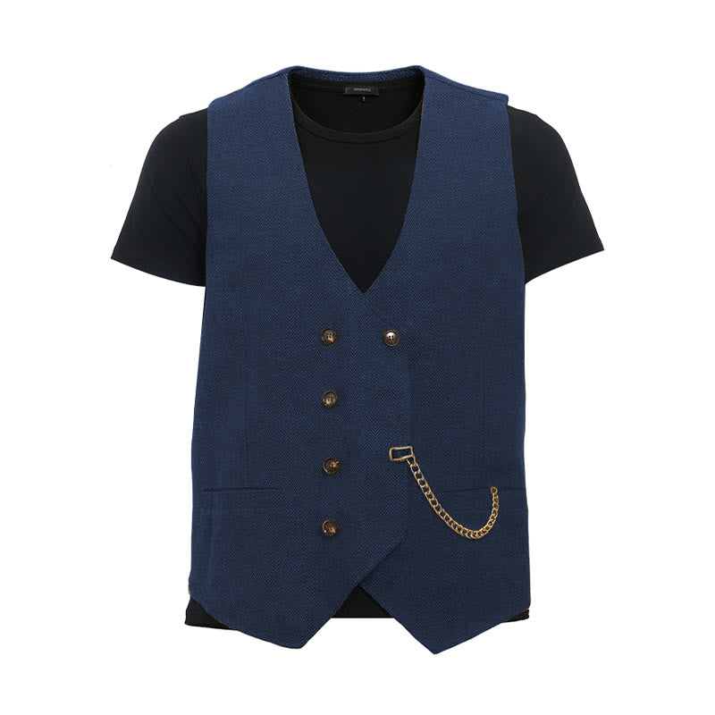 Gilet de costume croisé rétro britannique pour homme - Marine - 3XL - image 22