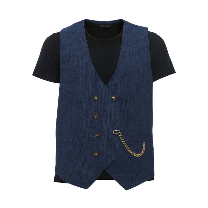 Gilet de costume croisé rétro britannique pour homme - Marine - 3XL - image 22