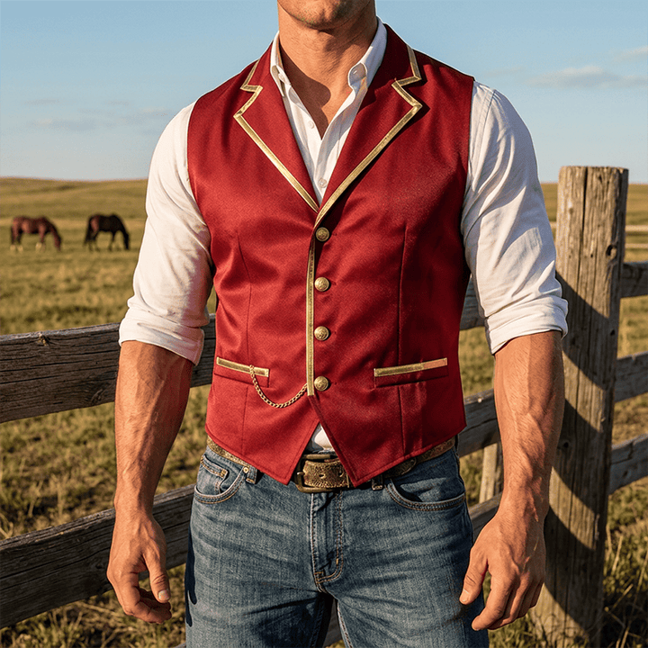 Gilet de costume de cour britannique pour homme, style victorien, avec garniture dorée - Rouge - 2XL - image 5