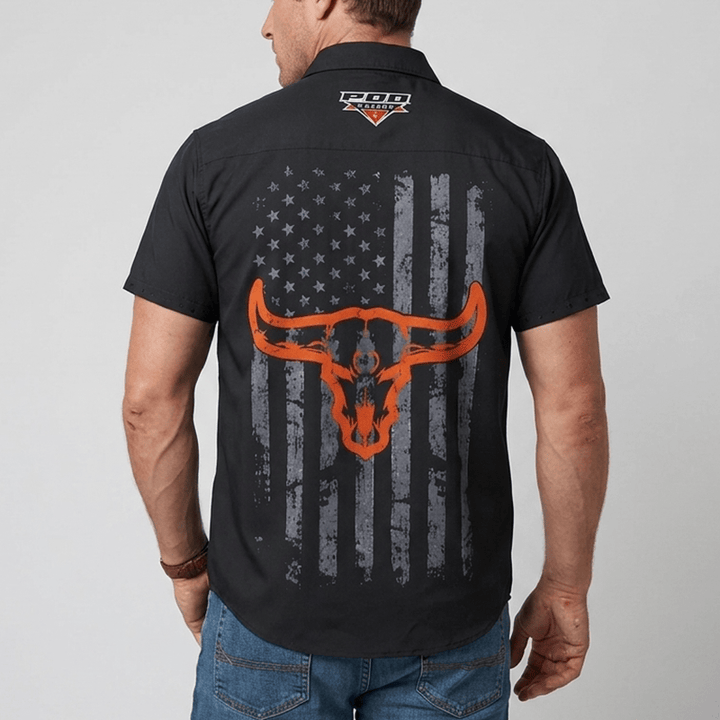 Chemise homme à imprimé drapeau américain et tête de taureau western - image 1