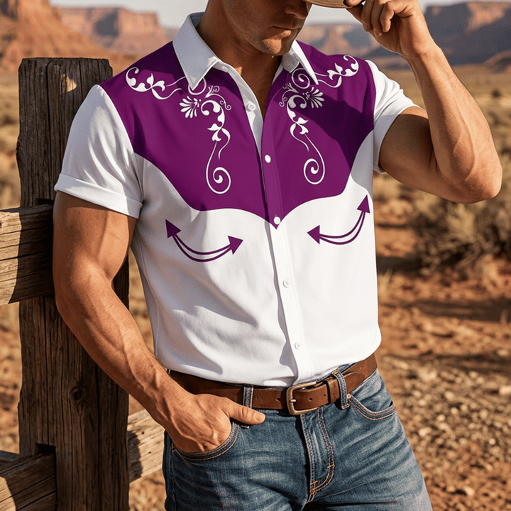 Chemise boutonnée à imprimé floral western vintage pour homme - Violet - 3XL - image 7