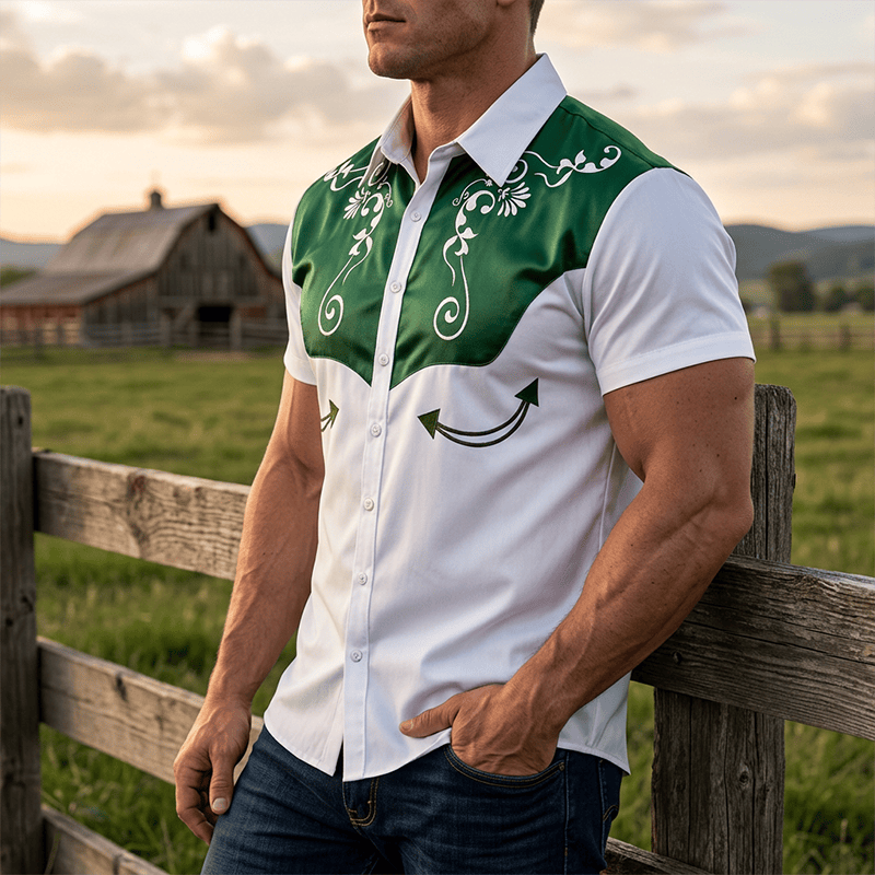 Chemise boutonnée à imprimé floral western vintage pour homme - Vert - 3XL - image 6