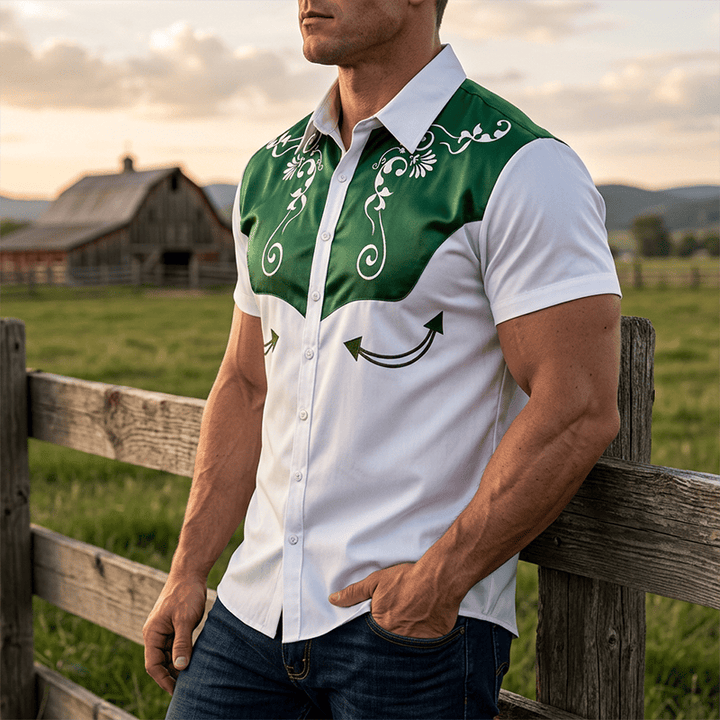 Chemise boutonnée à imprimé floral western vintage pour homme - Vert - 3XL - image 6