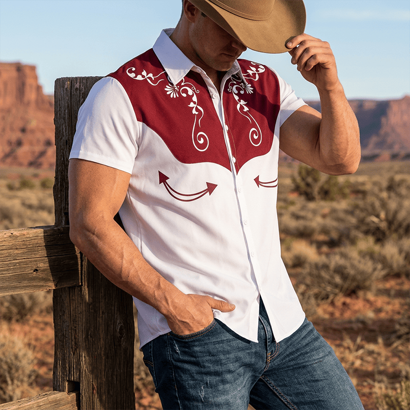 Chemise boutonnée à imprimé floral western vintage pour homme - Vin - 3XL - image 0
