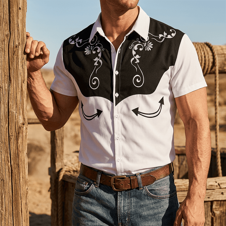 Chemise boutonnée à imprimé floral western vintage pour homme - Noir - 3XL - image 4