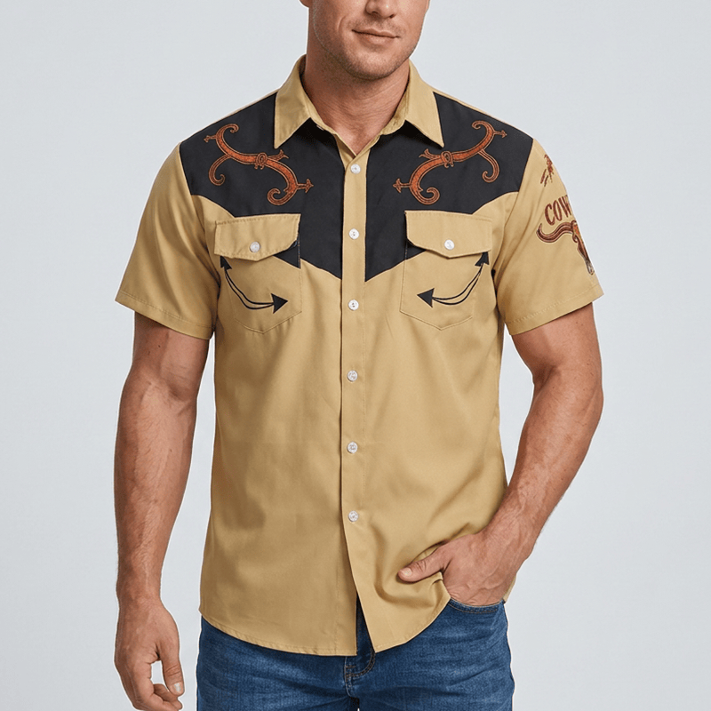 Chemise décontractée pour homme à motif western ethnique cowboy - image 1