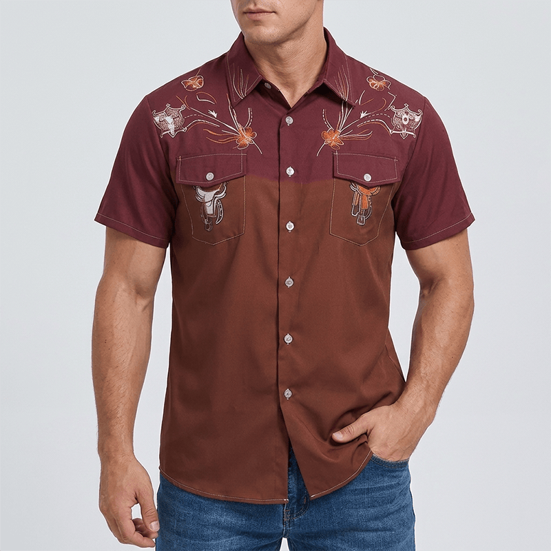 Chemise de cowboy western bicolore streetwear pour homme - image 1