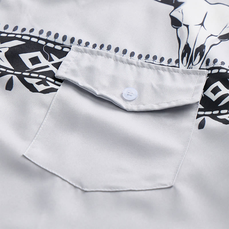 Chemise streetwear homme à imprimé crâne de taureau tribal aztèque western - image 5