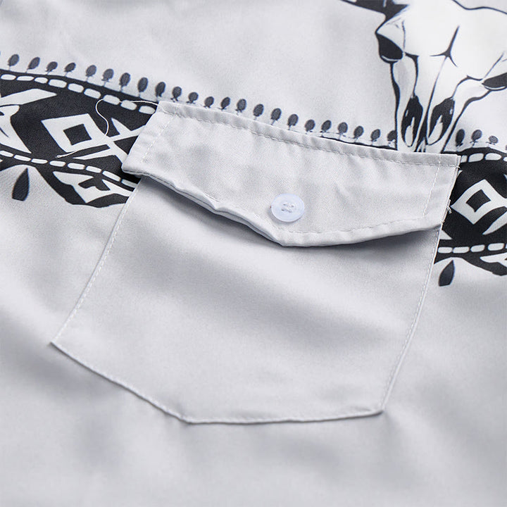 Chemise streetwear homme à imprimé crâne de taureau tribal aztèque western - image 5