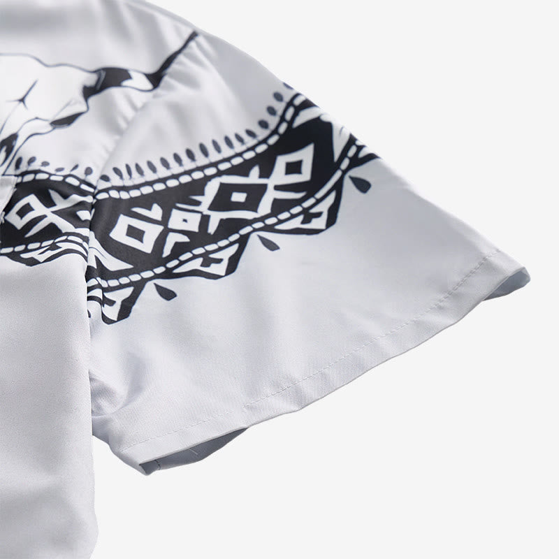 Chemise streetwear homme à imprimé crâne de taureau tribal aztèque western - image 8